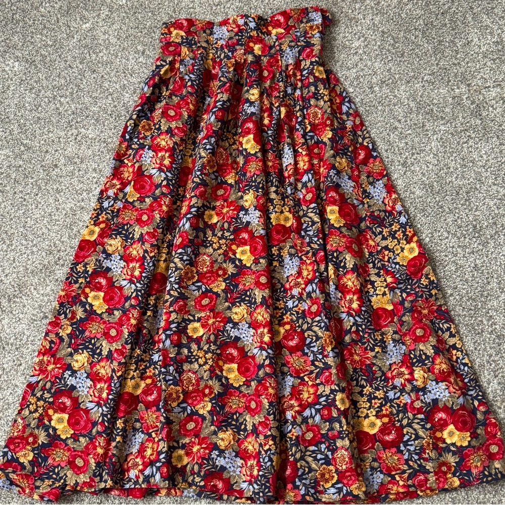Vintage Laura Ashley Cotton&Wool Deep Red Floral High Waist A-Line Skirt Size 9